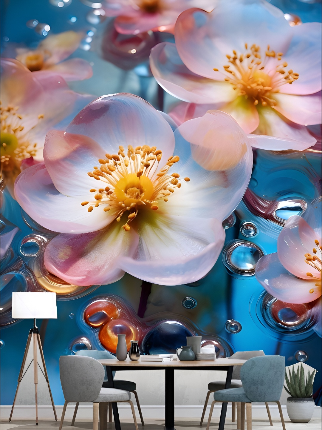 

KSHIRSA Blue & Pink Printed Self-Adhesive 3D Wallpaper