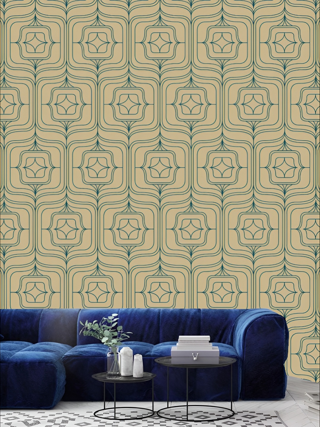 

KSHIRSA Beige & Blue Printed Self-Adhesive 3D Wallpaper