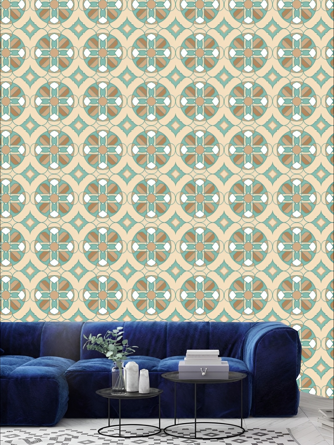 

KSHIRSA Turquoise Blue & Brown 3D Printed Self-Adhesive Wall Sticker
