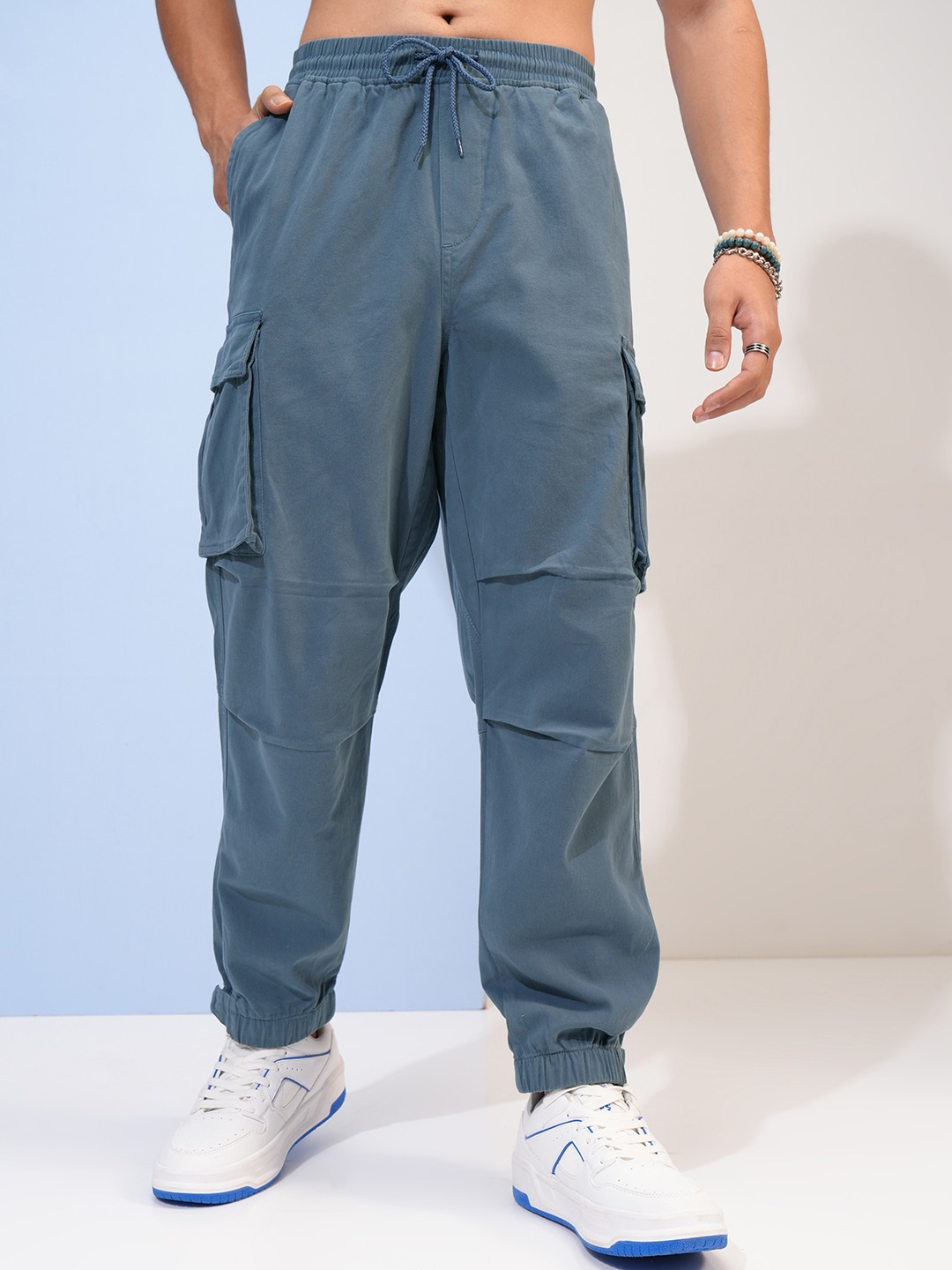 

HIGHLANDER Men Mid Rise Cargo Joggers, Blue