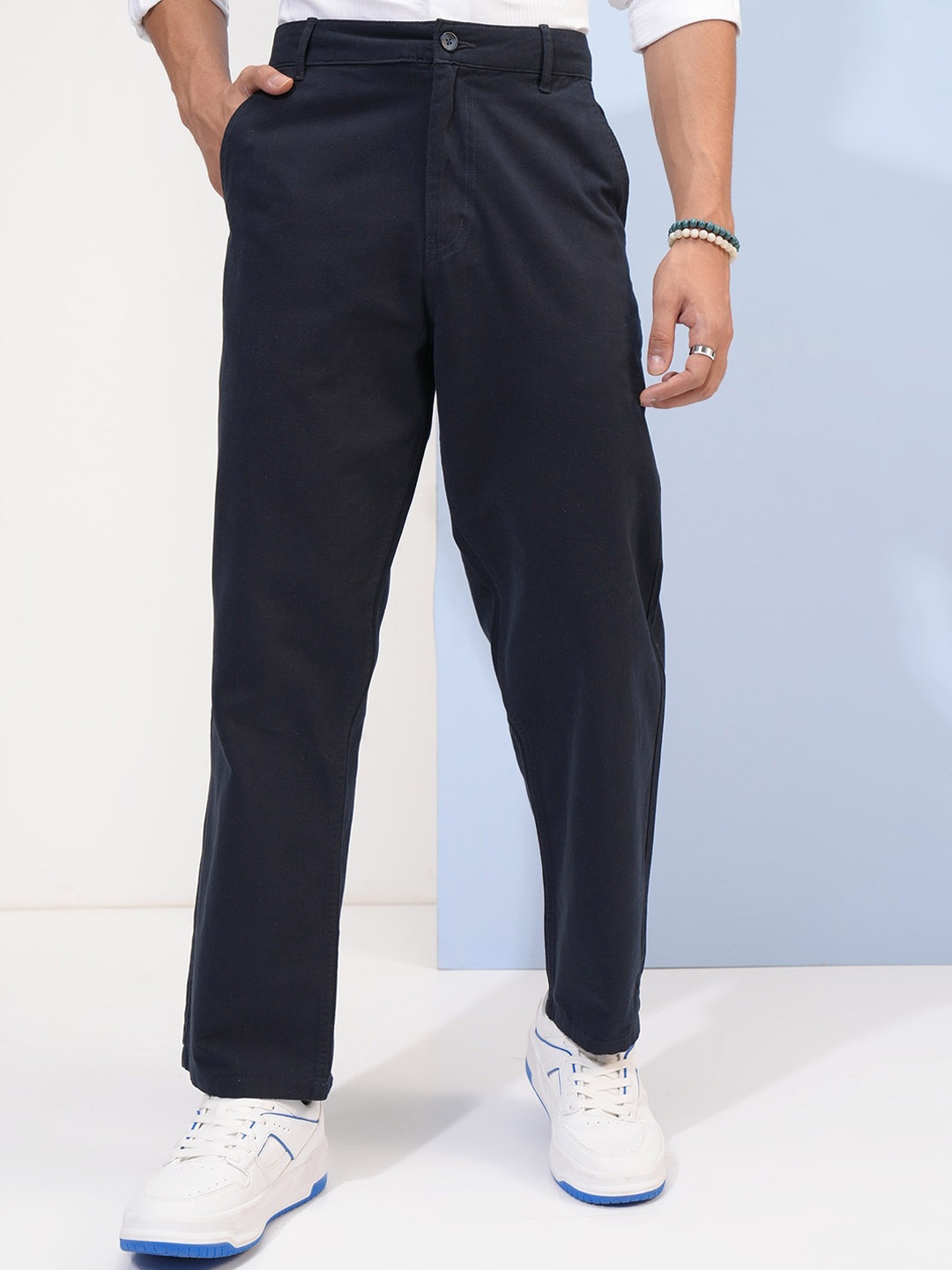 

HIGHLANDER Men Straight Fit High-Rise Chinos Trouser, Navy blue