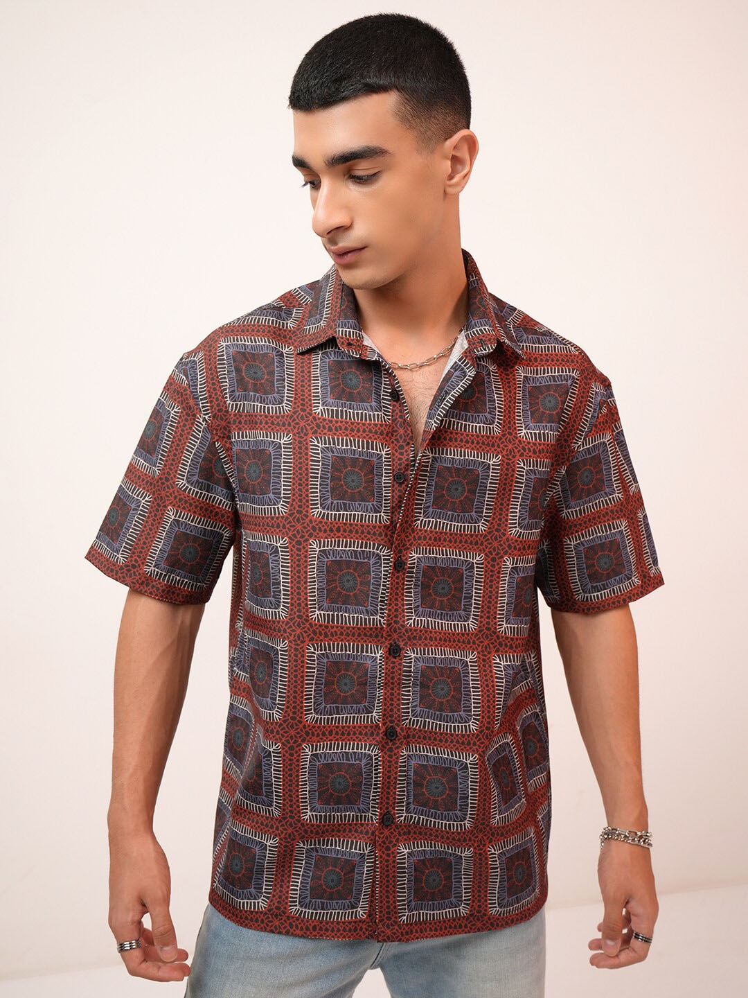 

Highlander Men Printed Oversized Shirt, Brown