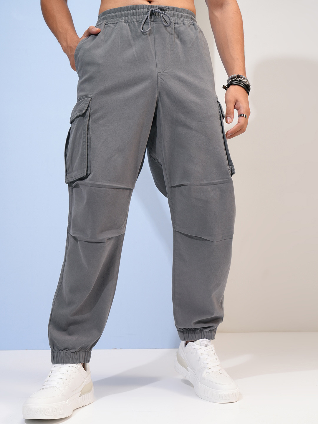 

HIGHLANDER Men Mid-Rise Jogger Cargos Trouser, Grey