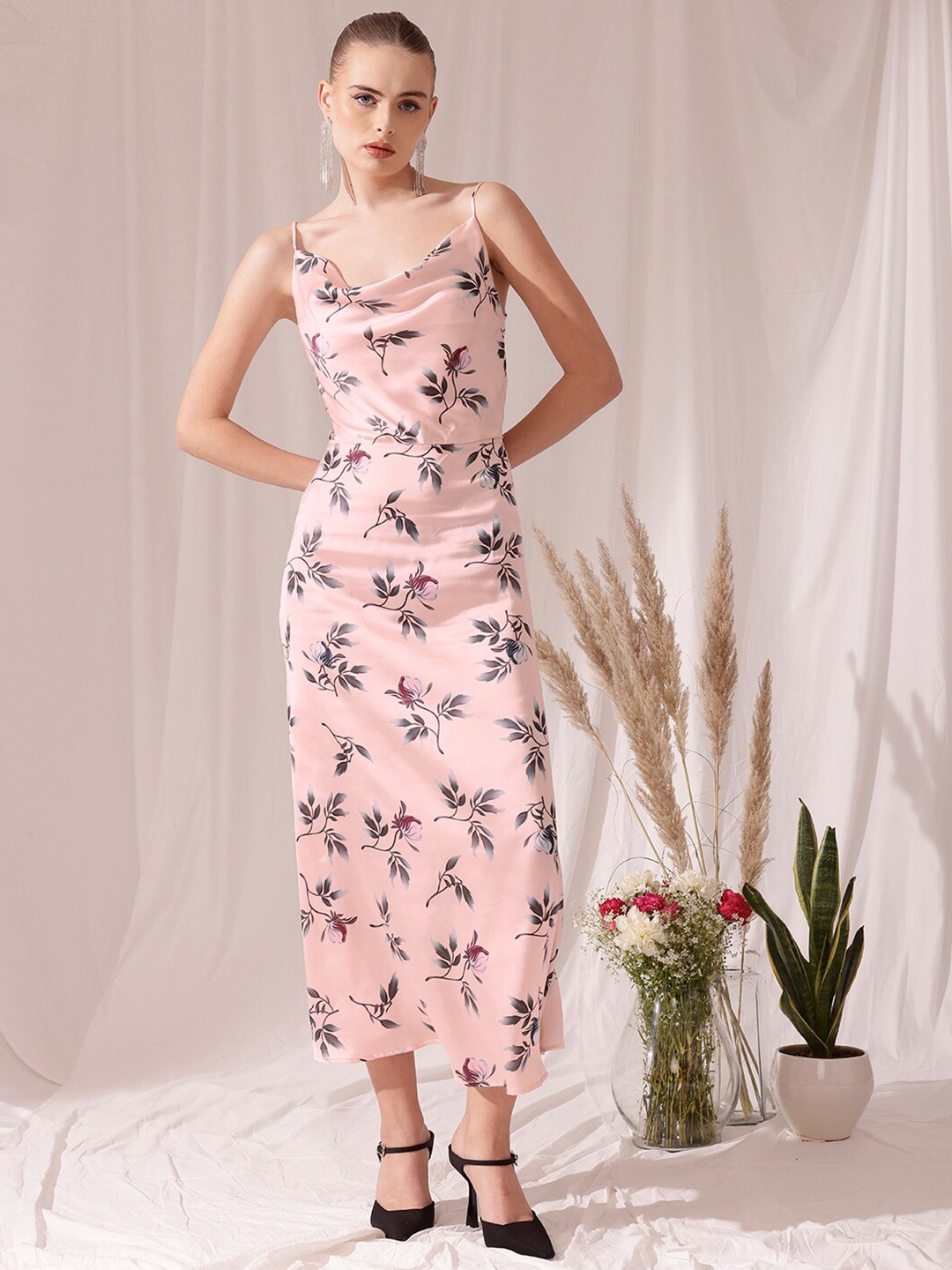 

STREET 9 Shoulder Straps Floral Print Satin Sheath Dress, Pink