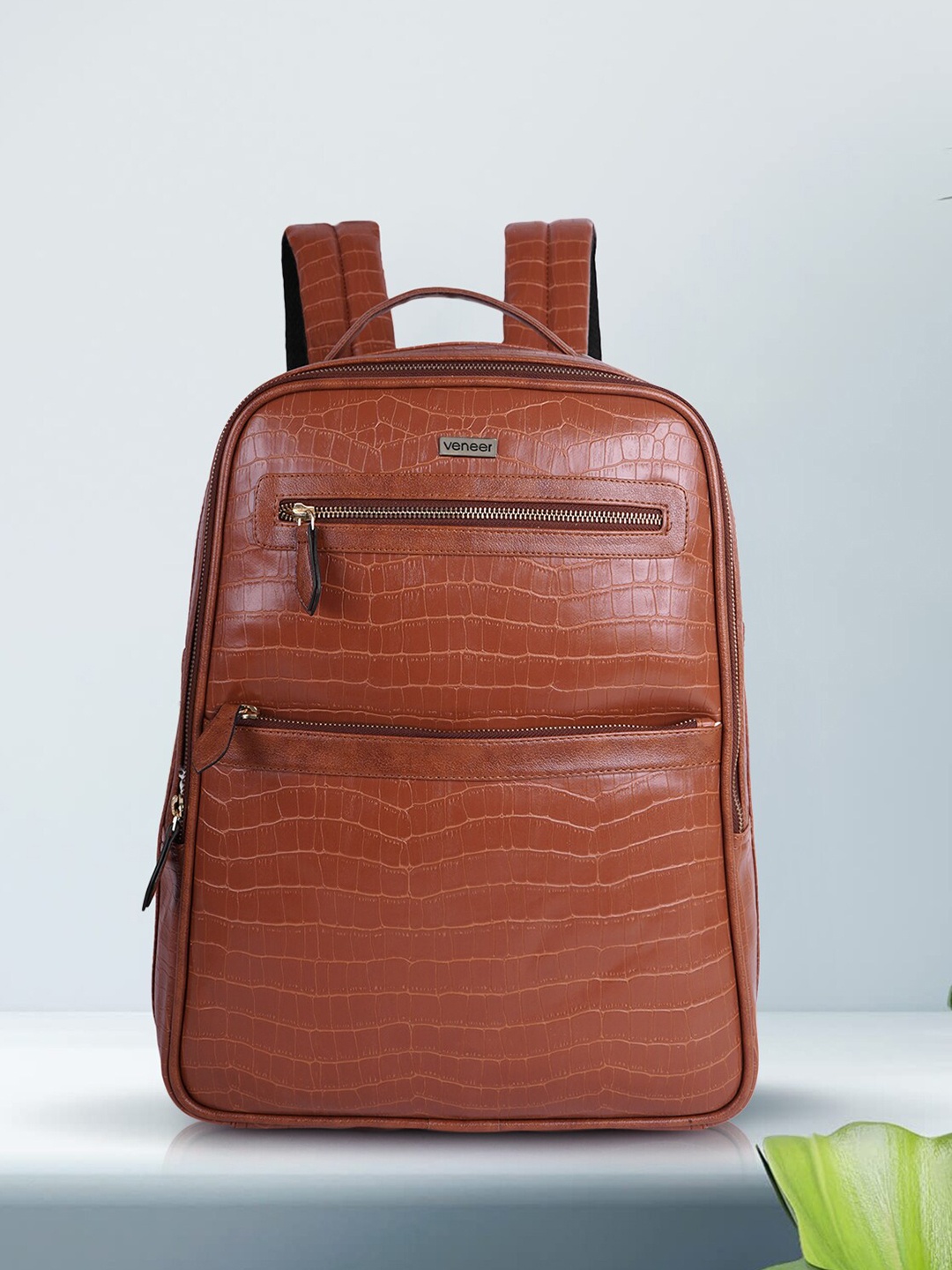 

Veneer Unisex Crocodile Pattern Laptop Backpack, Tan