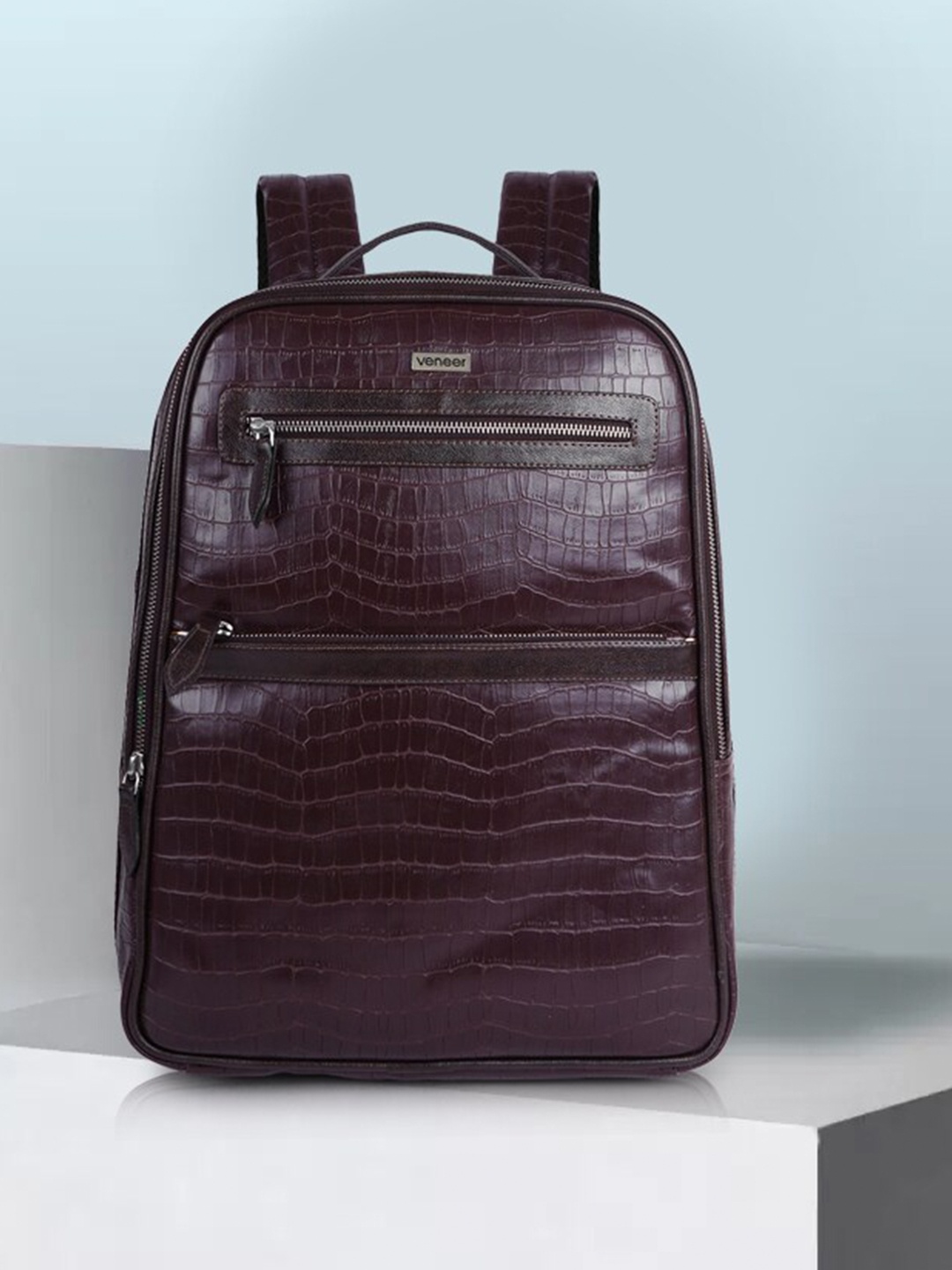 

Veneer Unisex Crocodile Pattern Laptop Backpack, Brown