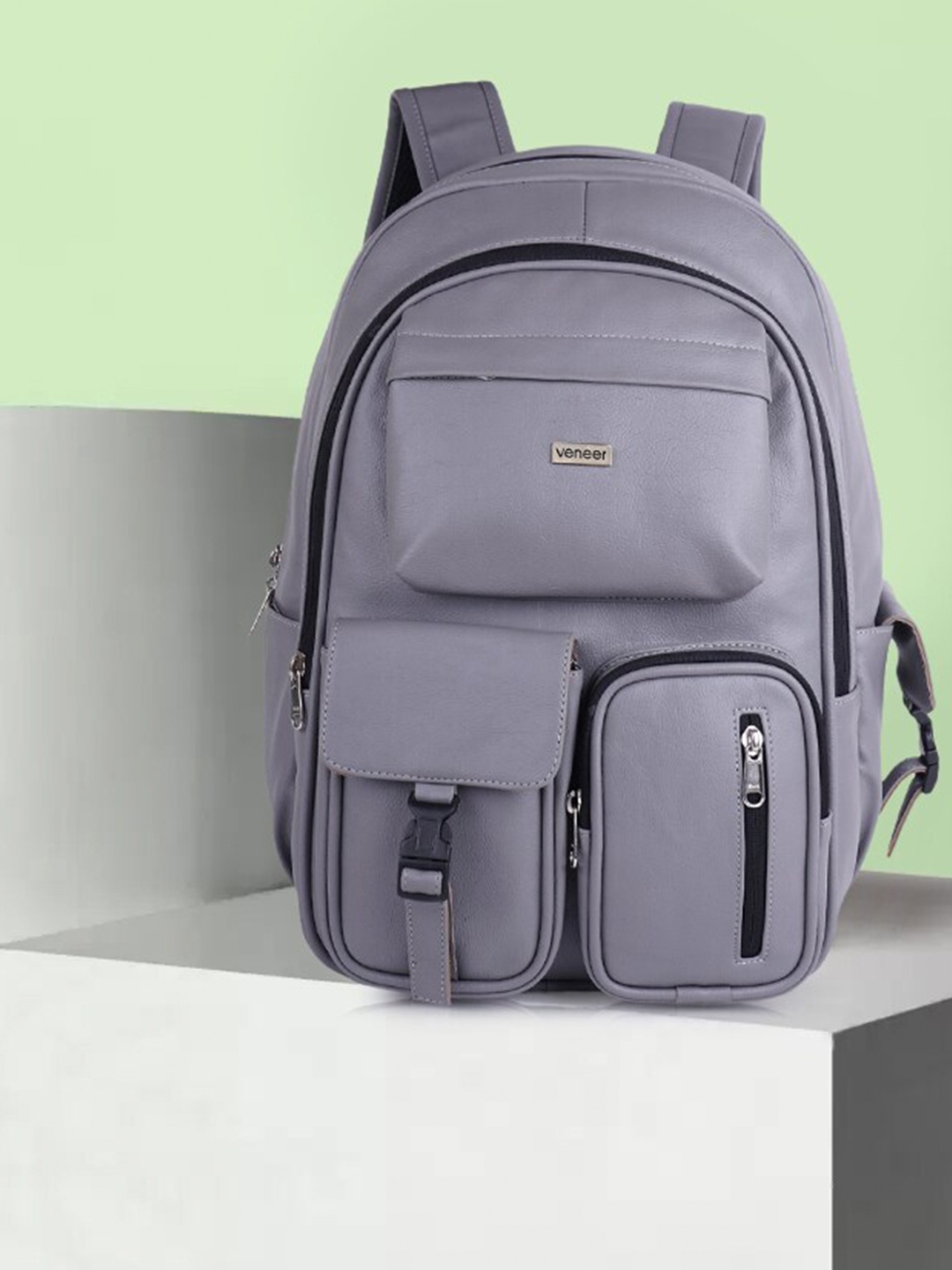 

Veneer Unisex Leather Backpack, Grey