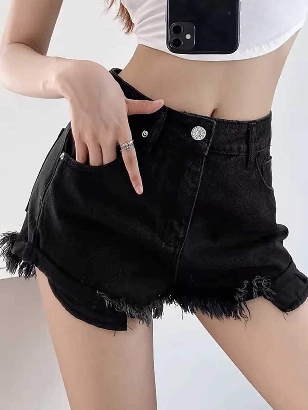 

LULU & SKY Women Regular Fit Denim Shorts, Black