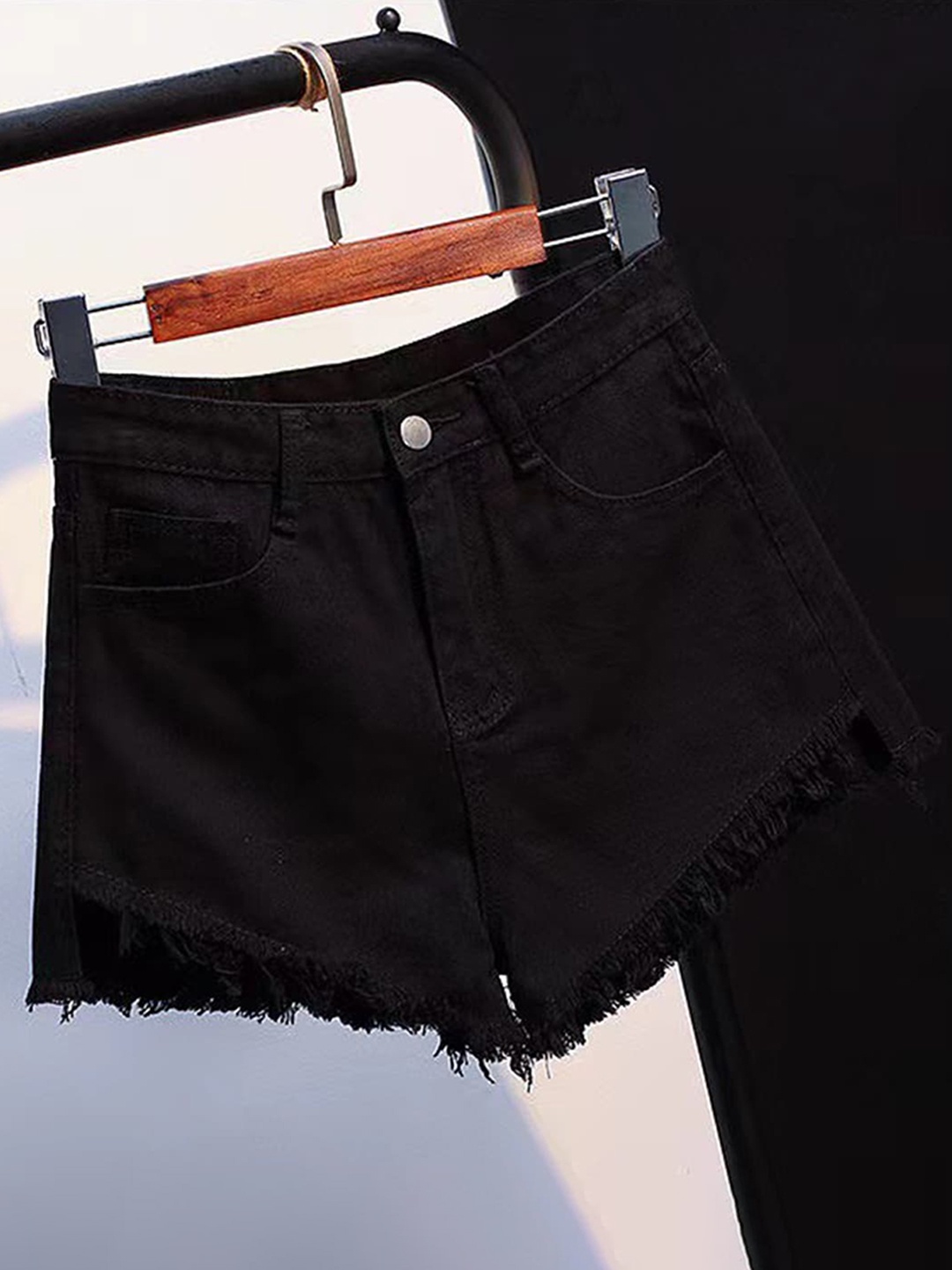 

LULU & SKY Women High-Rise Regular Fit Denim Shorts, Black