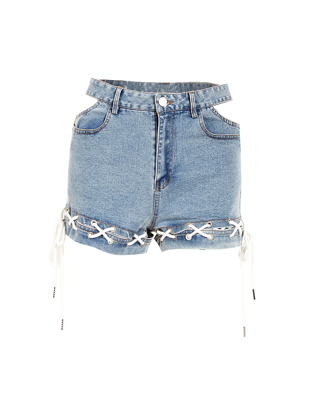 

LULU & SKY Women High-Rise Cut-out Lace-up Denim Shorts, Blue