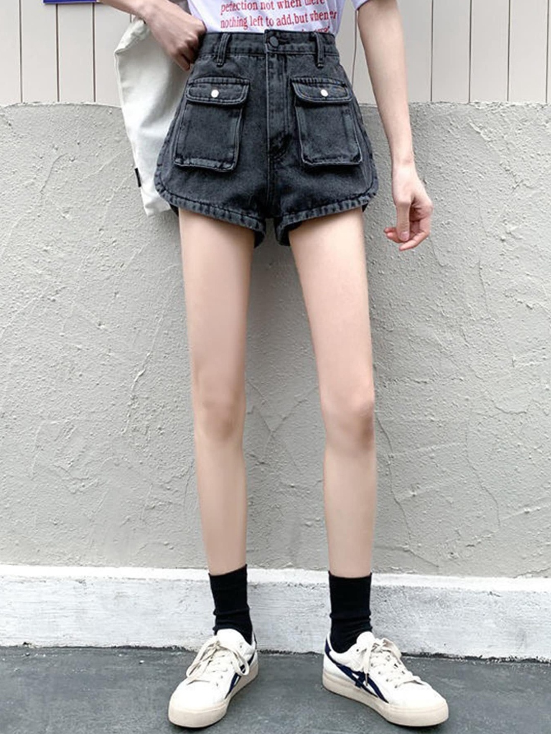 

LULU & SKY Women Loose Fit High-Rise Denim Shorts, Grey
