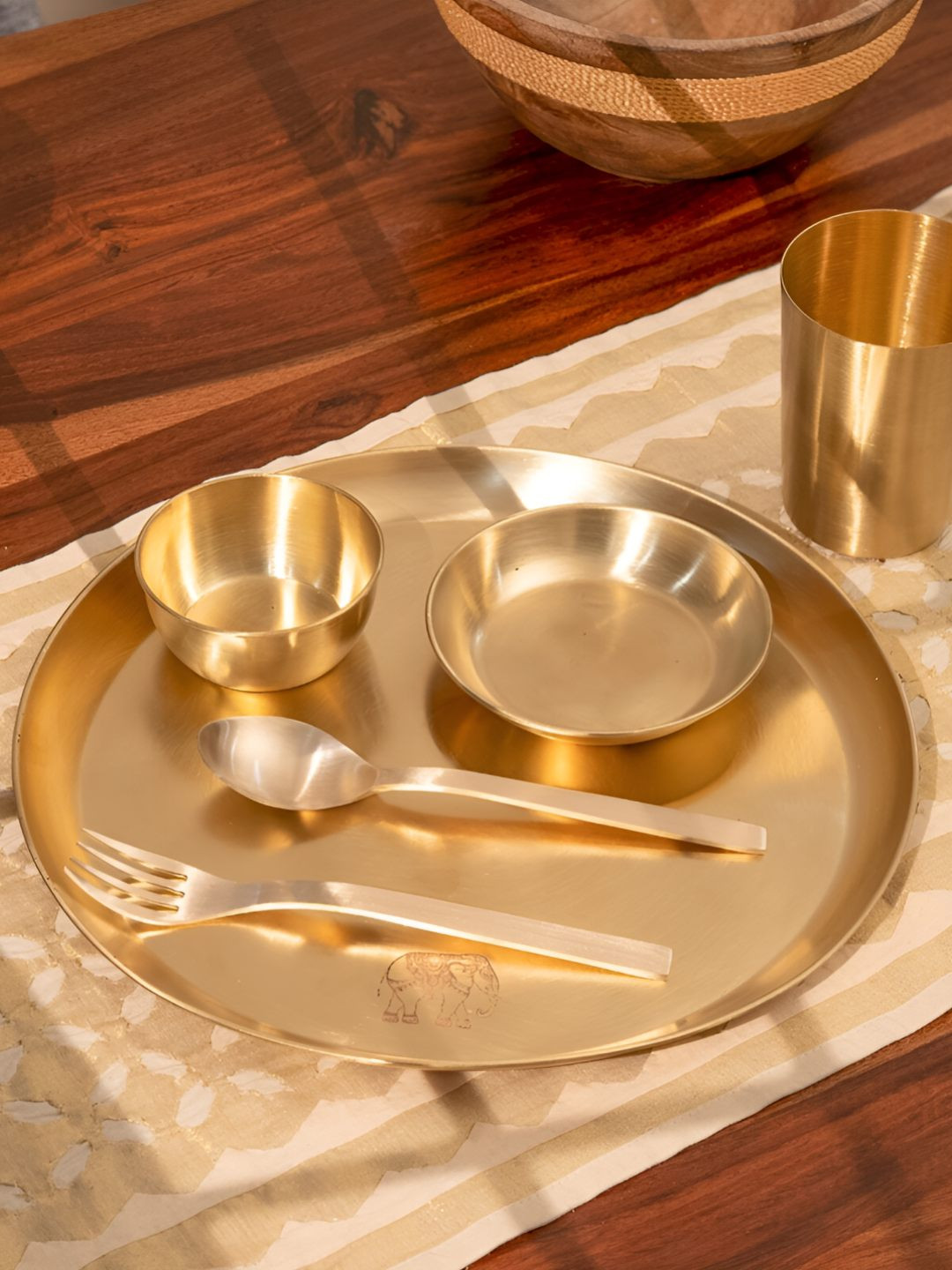 

veda essentials. Gold-Toned 6-Piece Brass Dinner Set
