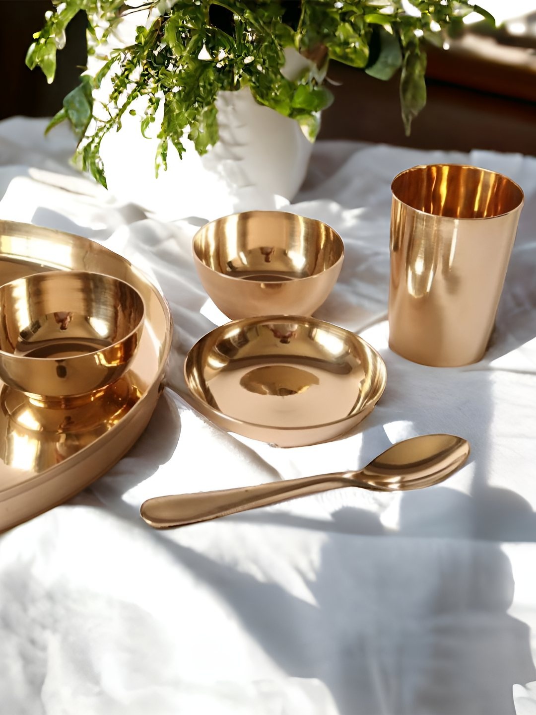 

veda essentials. Gold-Toned 6-Piece Kansa Dinner Set