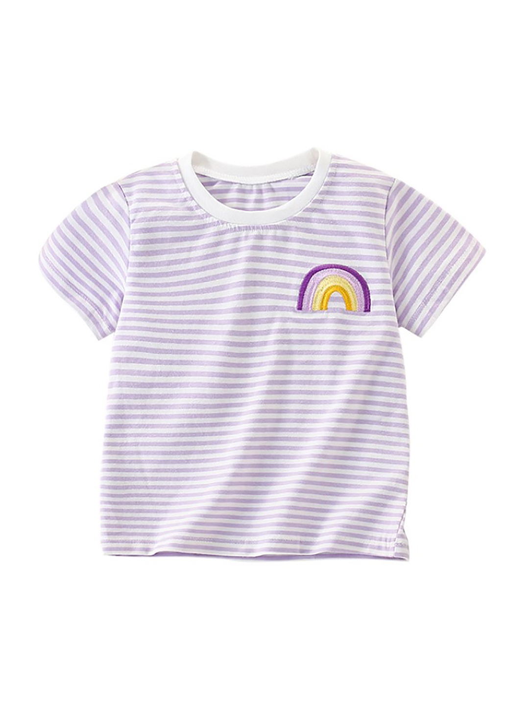 

StyleCast x Revolte Girls Round Neck Short Sleeves Striped Regular Fit Cotton T-shirt, Purple