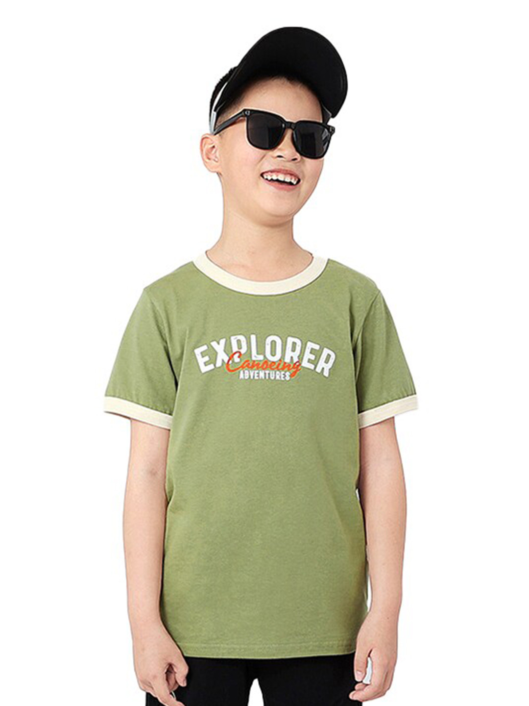 

StyleCast x Revolte Boys Round Neck Short Sleeves Typography Printed Cotton T-shirt, Green