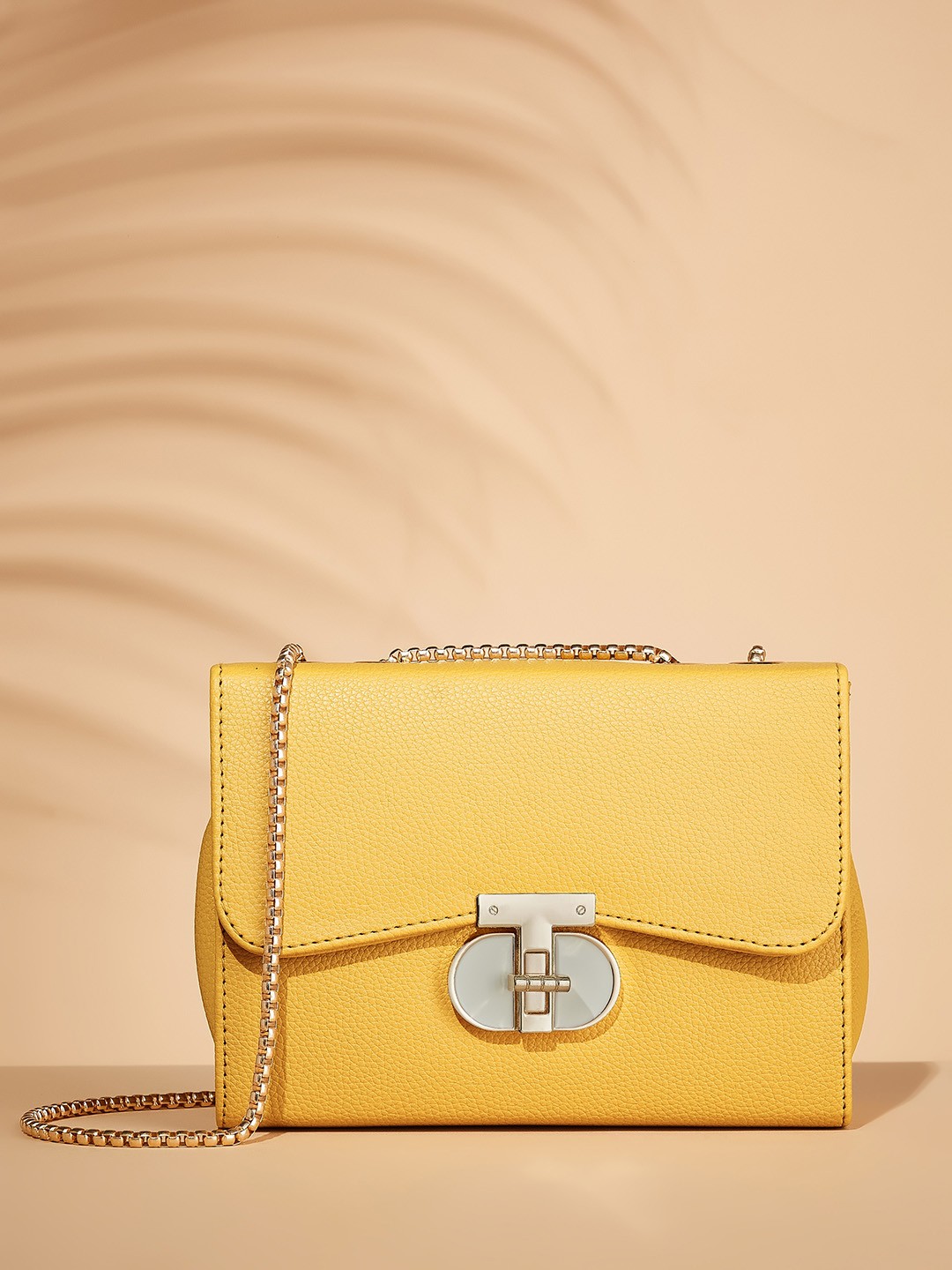 

DressBerry Black Textured Structured Sling Bag, Yellow