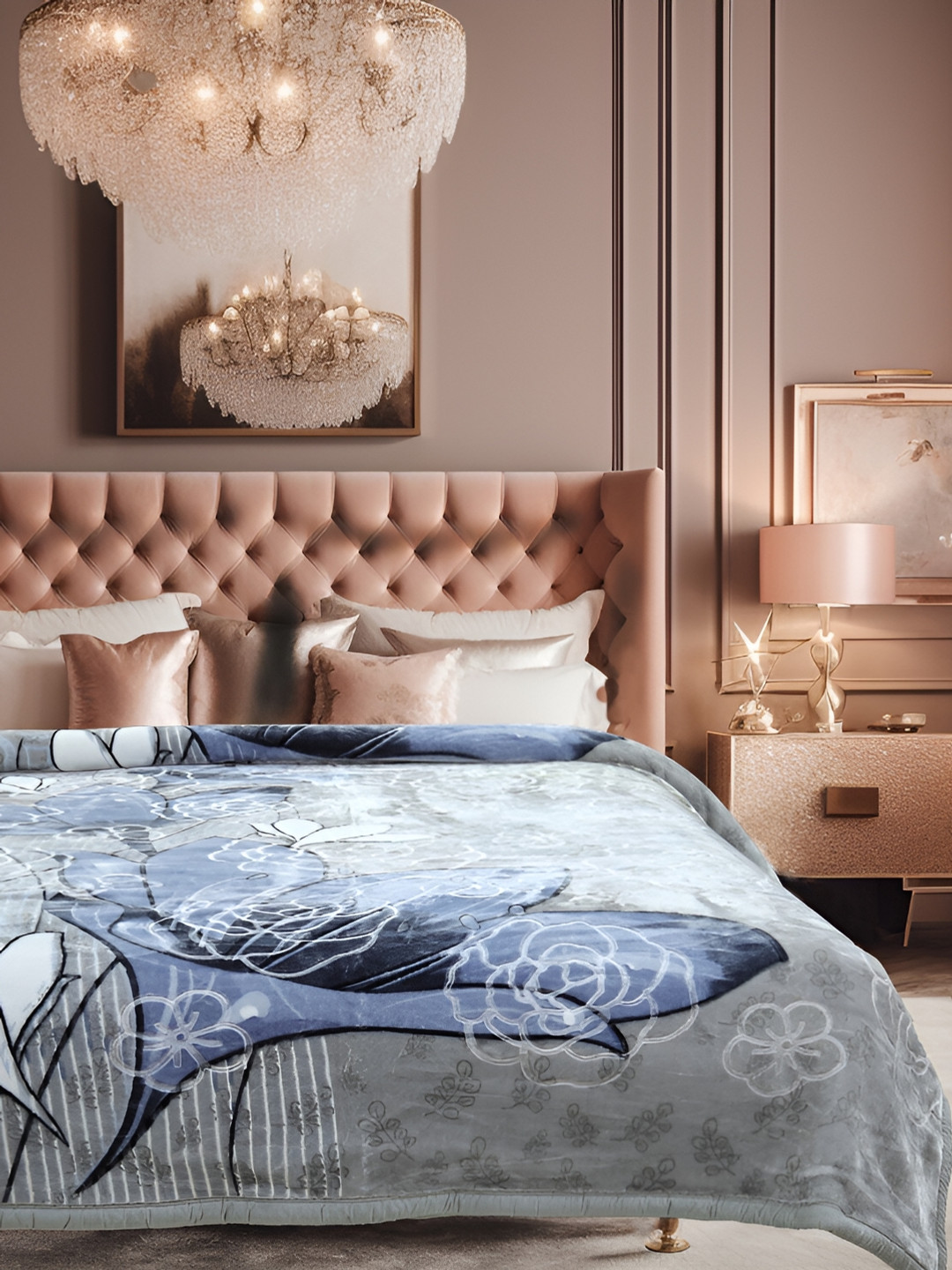 

ELSTONE HOME Grey & White Floral Microfiber Heavy Winter 600 GSM Double Bed Blanket