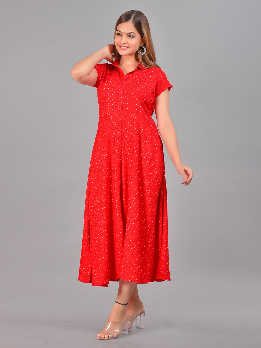 

SAK JAIPUR Print Shirt Midi Dress, Red