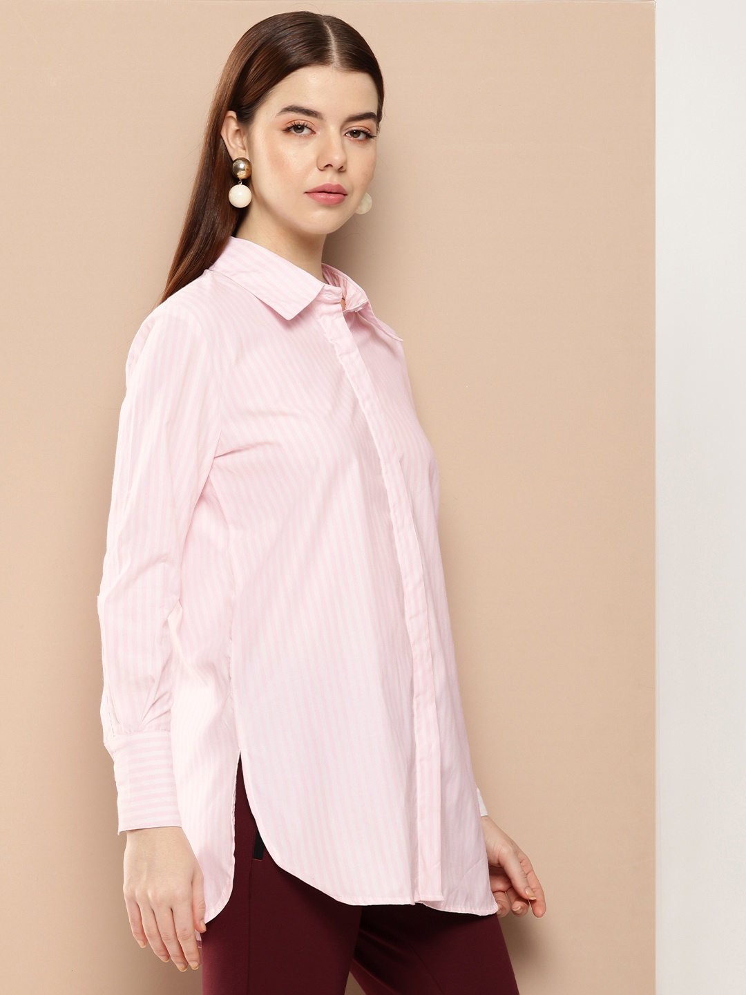 

her by invictus Striped Longline Casual Shirt, Pink