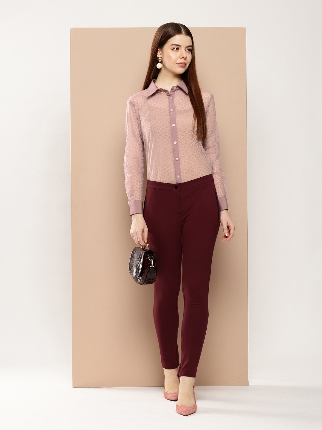 

her by invictus Self Design Sheer Casual Shirt, Mauve