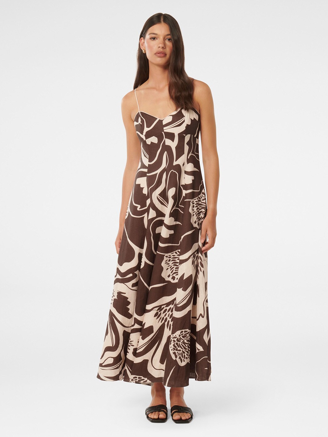 

Forever New Floral Printed Shoulder Straps Linen Maxi Dress, Brown