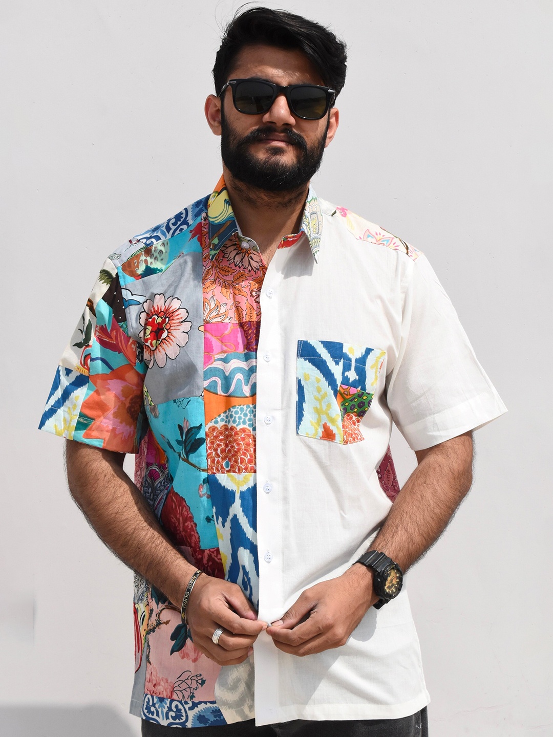 

KOTRANIC Relaxed Floral Cotton Printed Casual Shirt, White