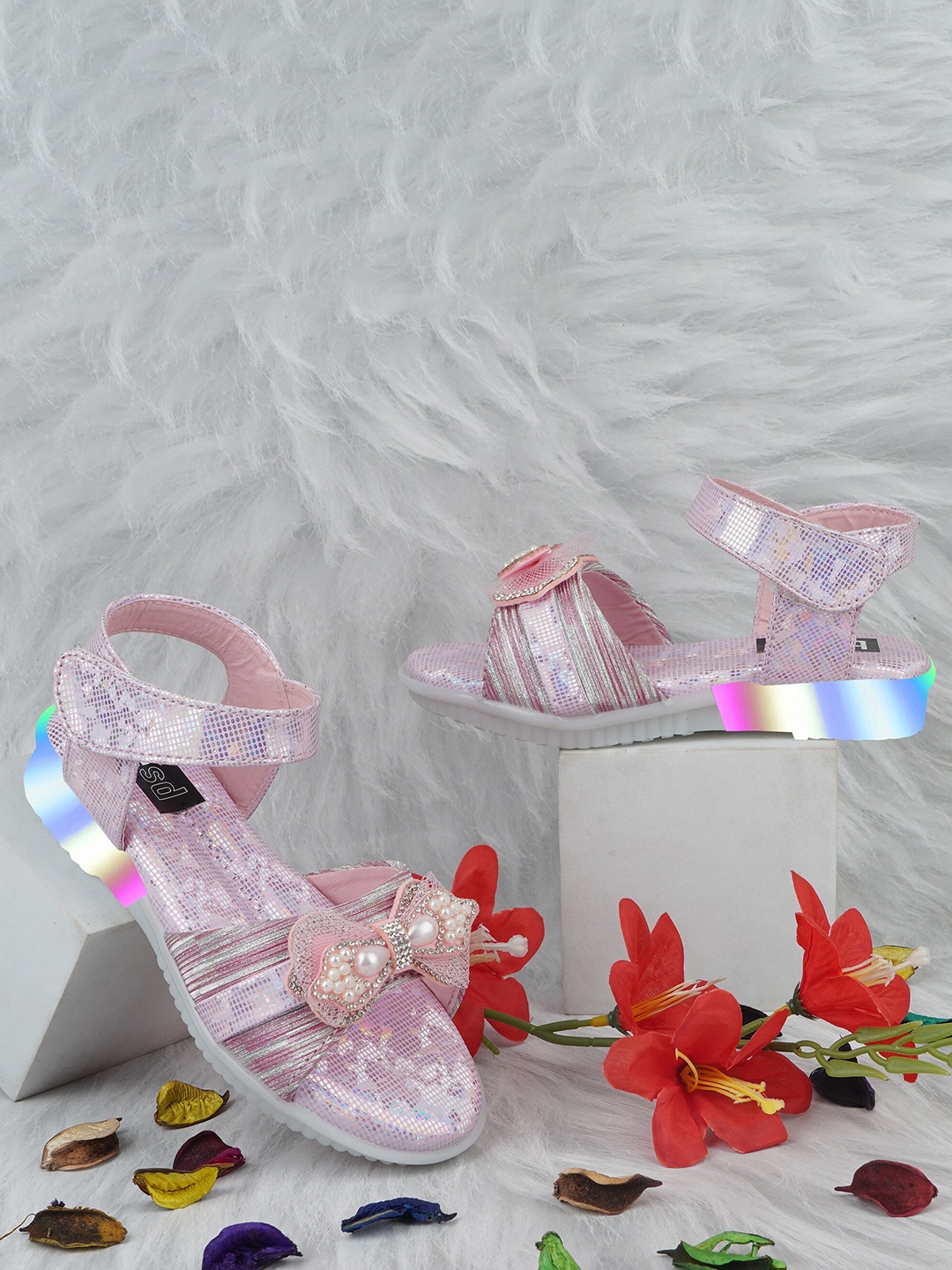 

BAESD Girls Embellished LED Open Toe Flats, Pink