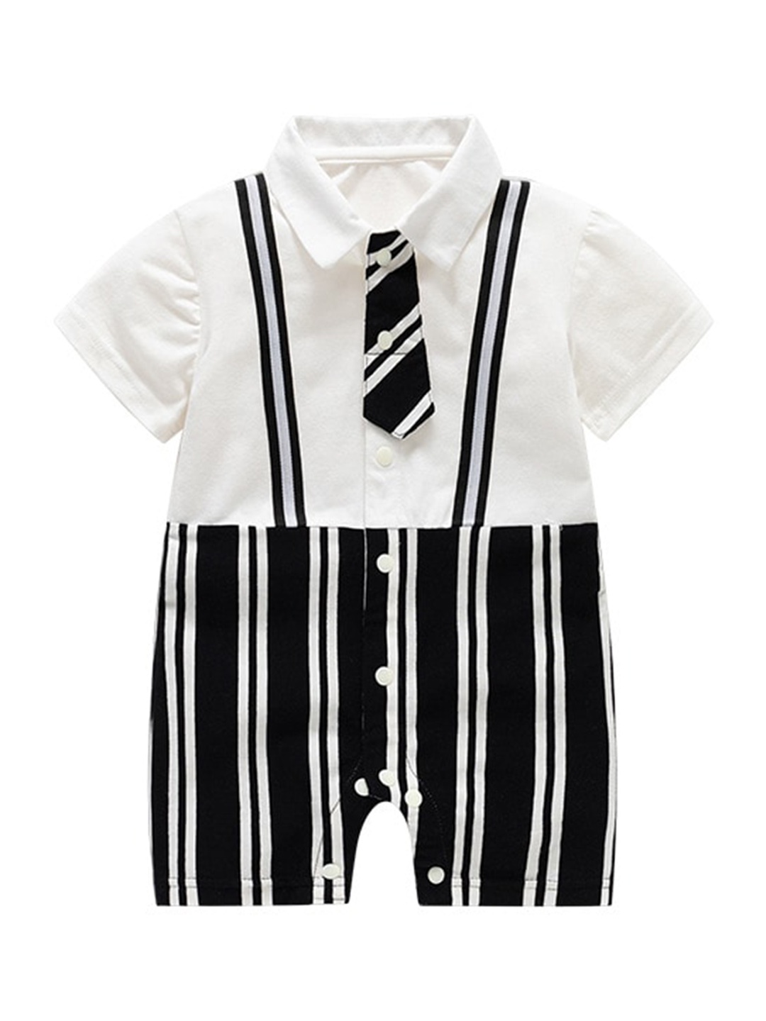 

StyleCast x Revolte Infants Boys Striped Cotton Rompers, Black