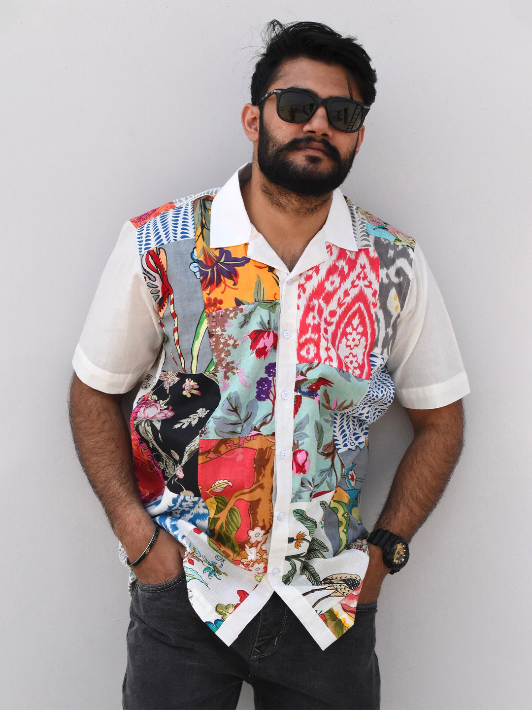

KOTRANIC Relaxed Floral Cotton Printed Casual Shirt, White