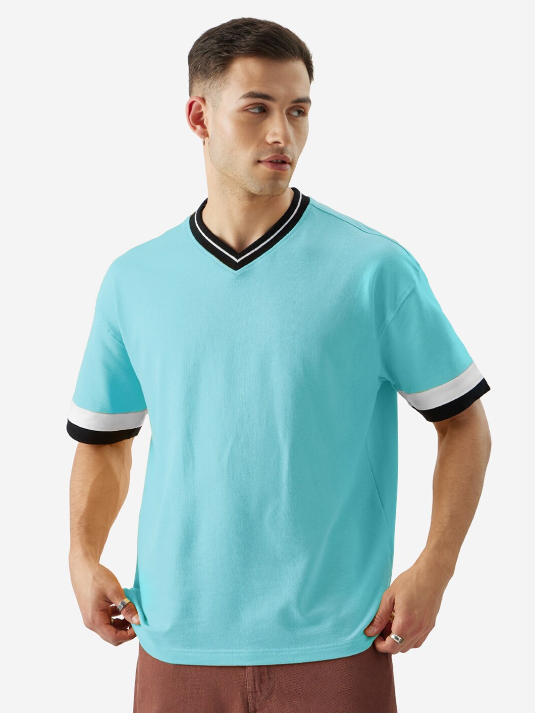 

The Souled Store V-Neck Oversized Cotton T-shirt, Blue