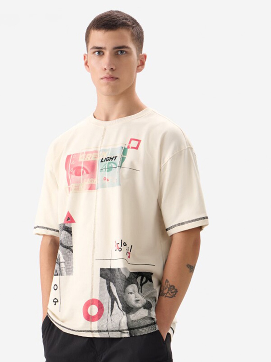 

The Souled Store Graphic Printed Oversized Cotton T-shirt, Off white