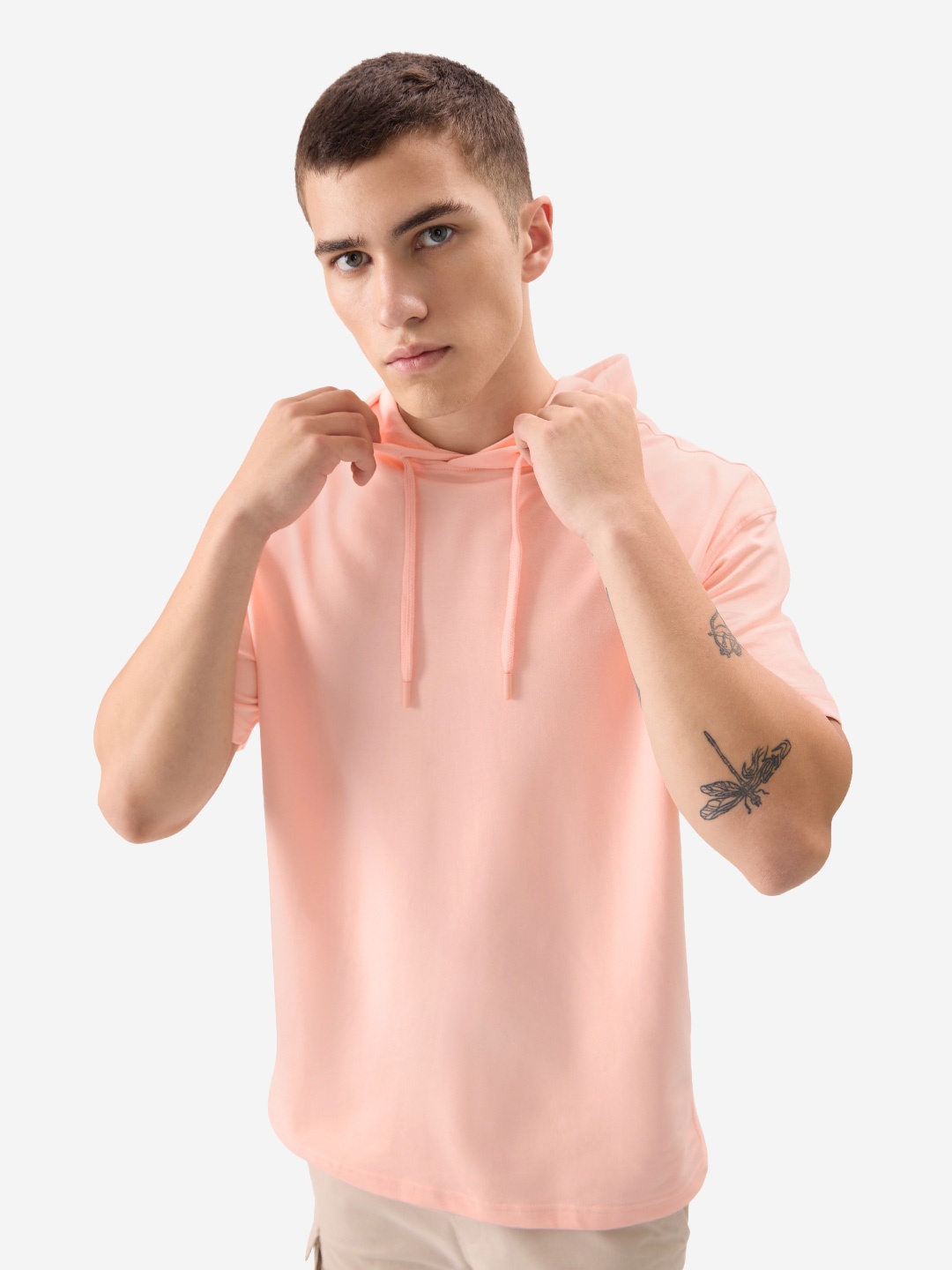 

The Souled Store Hooded Short Sleeves Cotton T-shirt, Nude