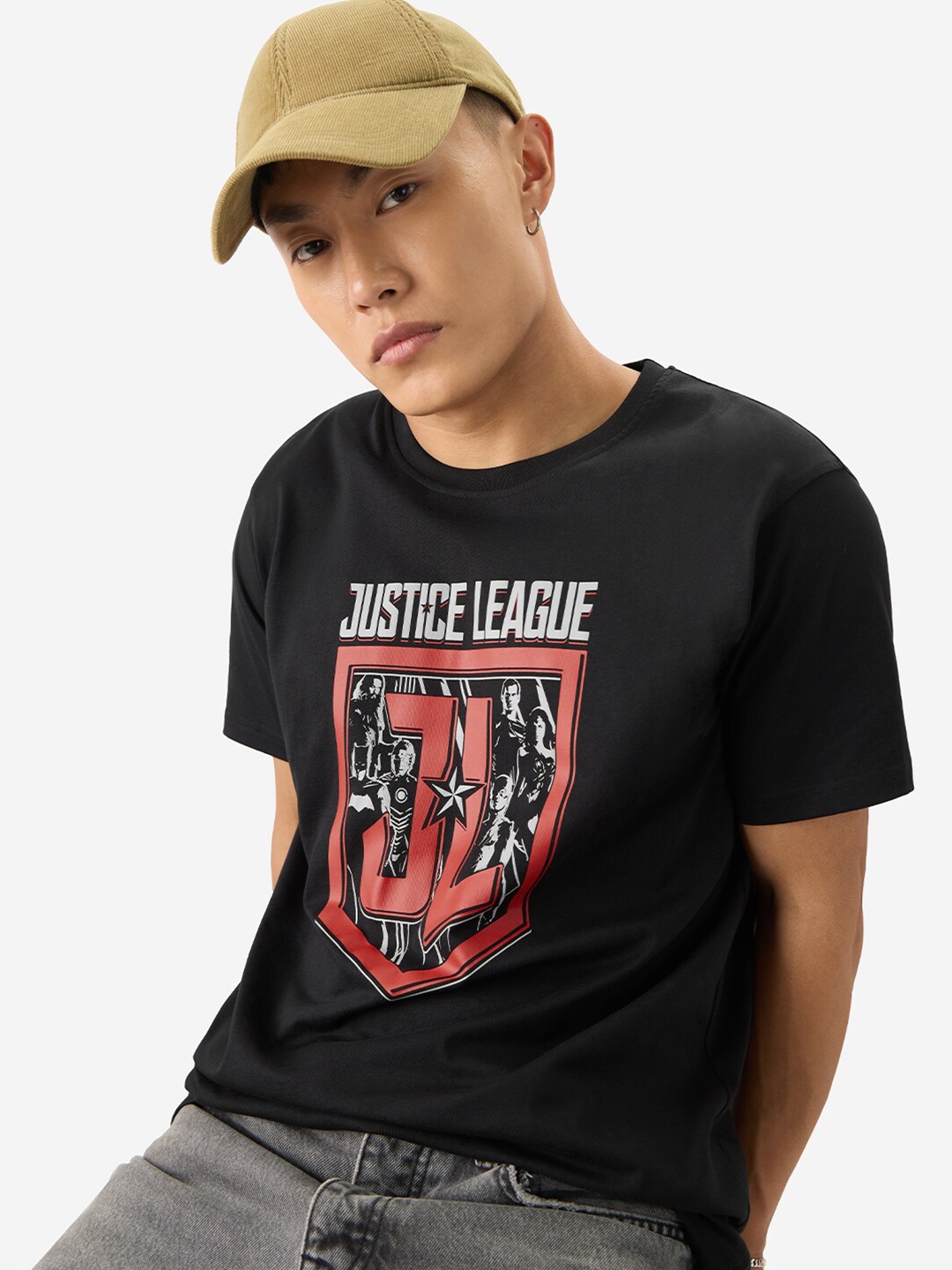 The Souled Store Graphic Printed Relaxed Fit Cotton T-shirt, Black