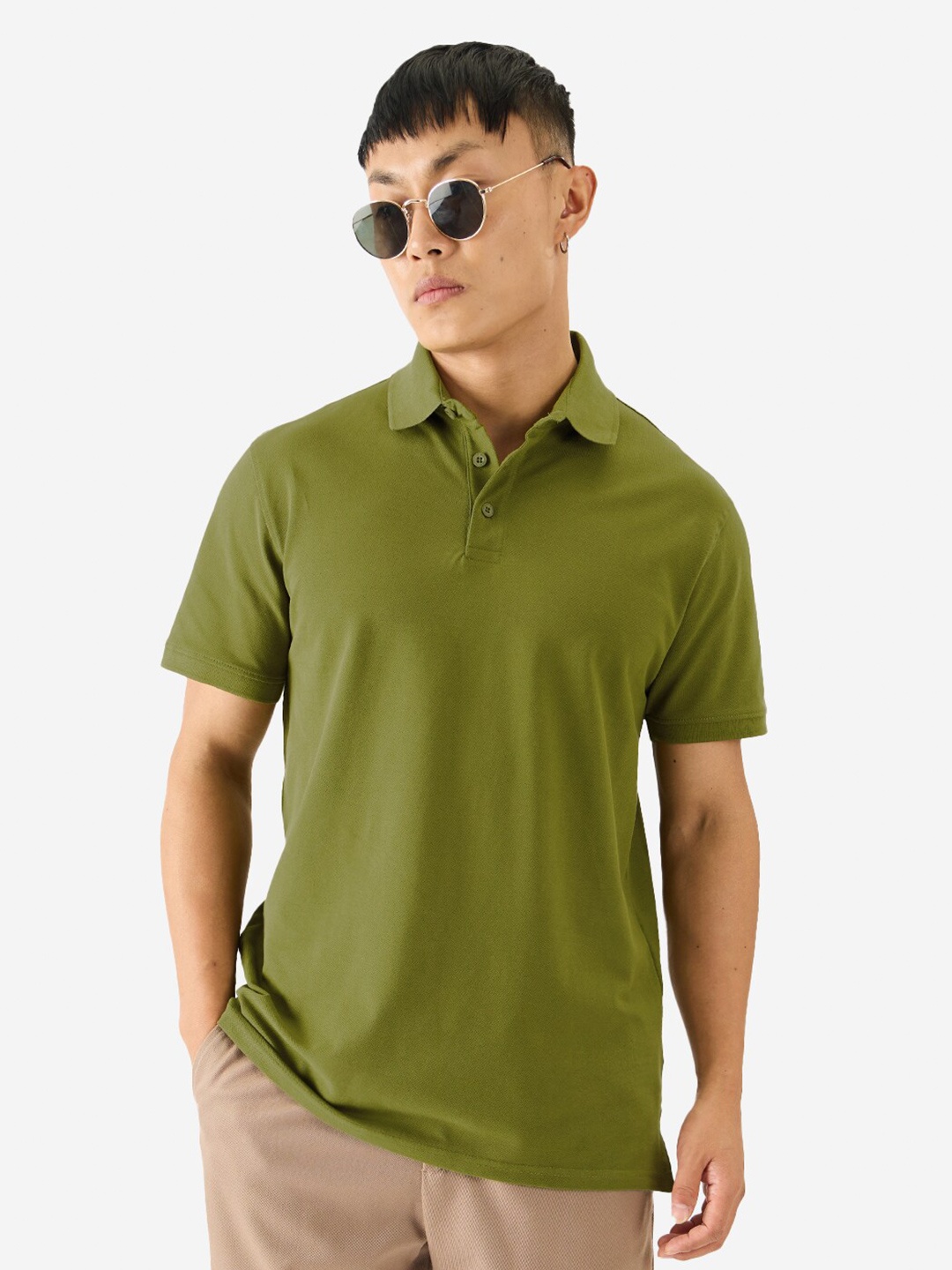 

The Souled Store Polo Collar Cotton T-shirt, Olive