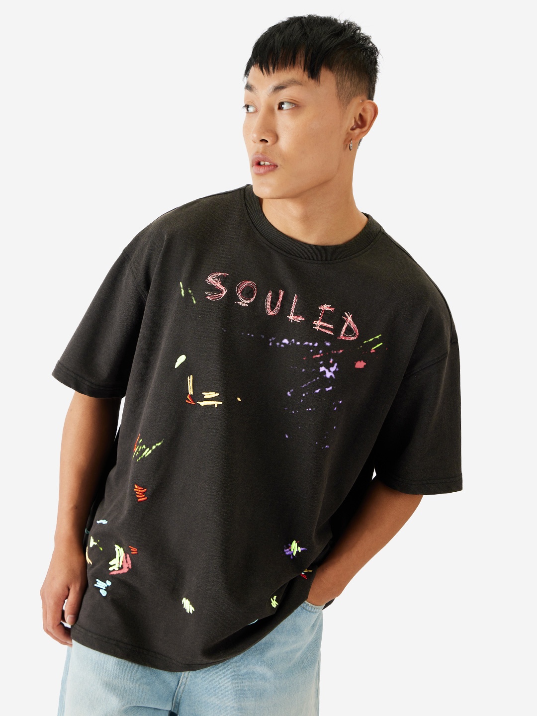 

The Souled Store Typography Printed Oversized Cotton T-shirt, Black