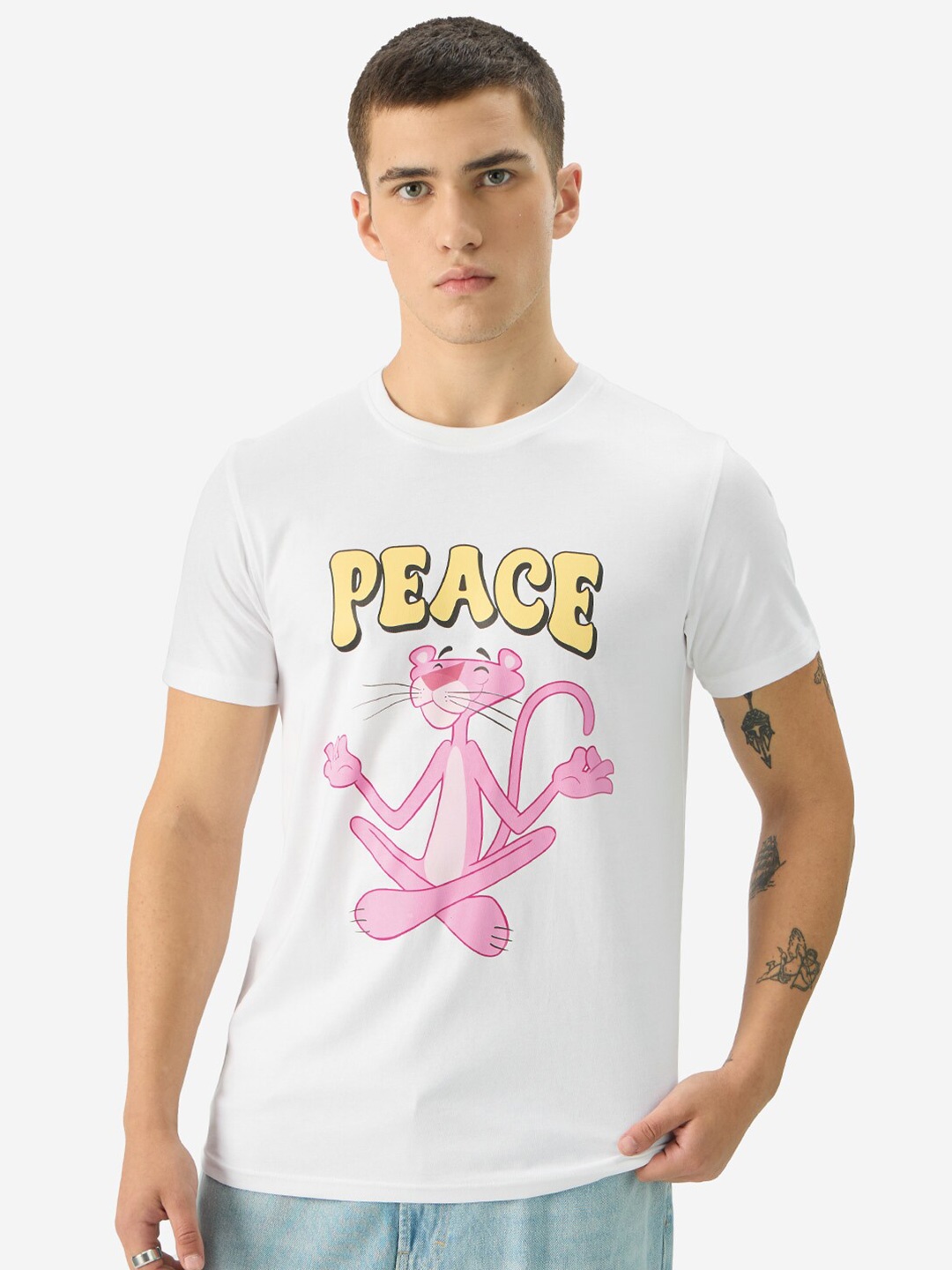 

The Souled Store Pink Panther Printed Cotton T-shirt, White