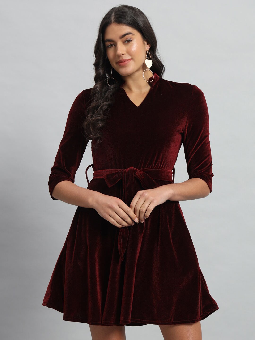 

VAARARO Velvet Fit & Flare Dress, Maroon