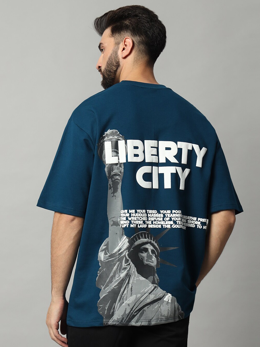 

COLOR CAPITAL Unisex Typography Printed Round Neck Short Sleeves Oversized Cotton T-shirt, Blue