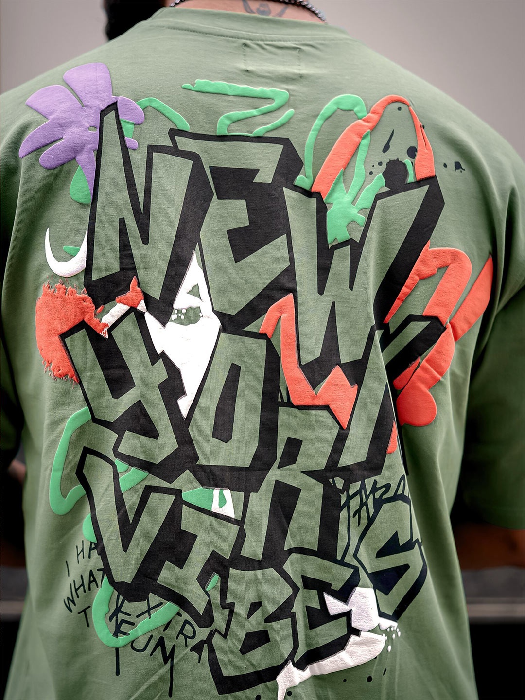 

Maniac Back Printed Cotton Oversized T-shirt, Green