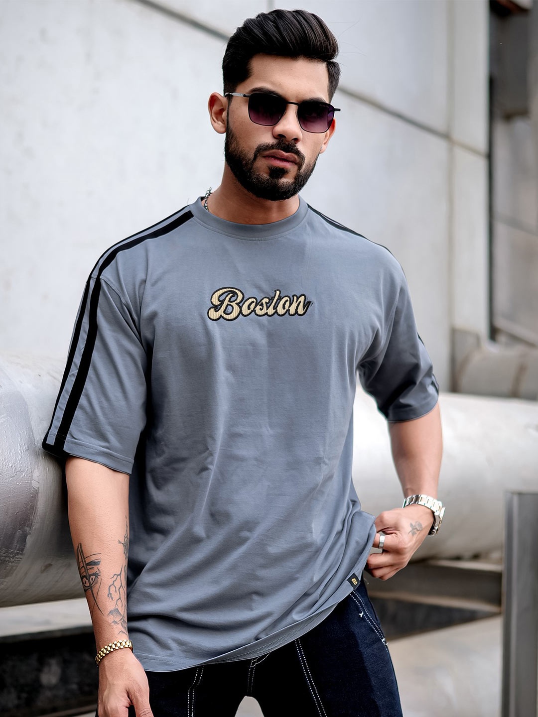 

Maniac Typography Printed Oversized T-shirt, Grey