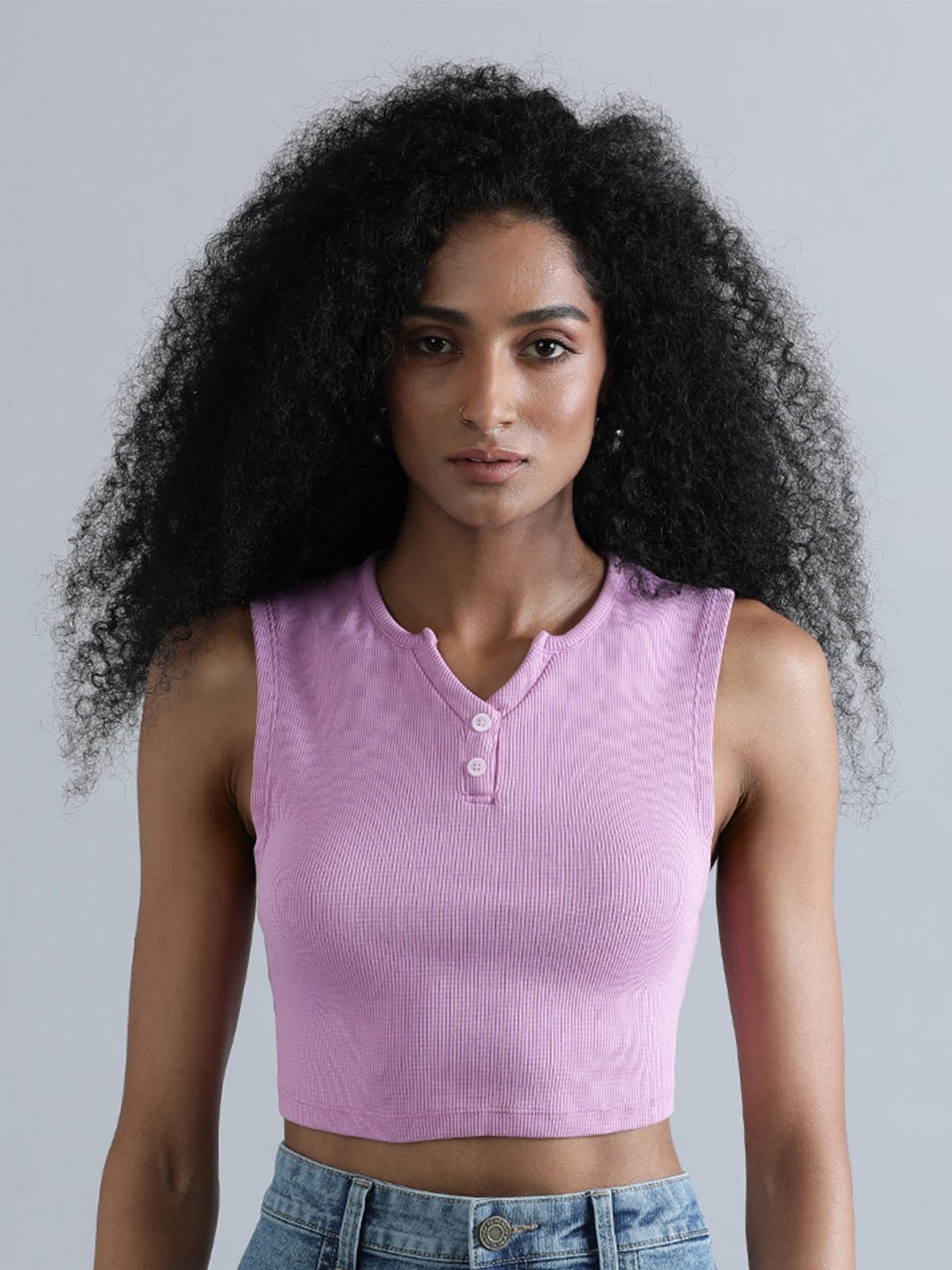 

BENE KLEED Sleeveless Ribbed Fitted Crop Top, Lavender