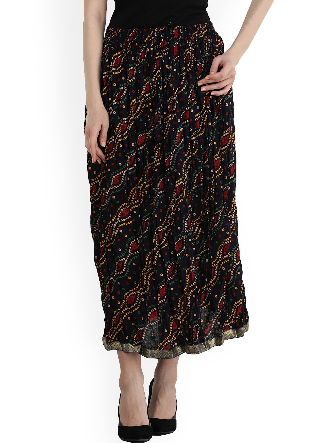 

Exotic India Women Printed Pure Cotton A-Line Maxi Skirt, Blue