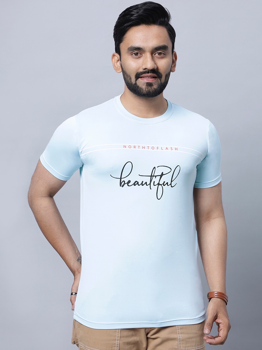 

N AND J Typography Printed Round Neck Cotton Casual T-shirt, Blue
