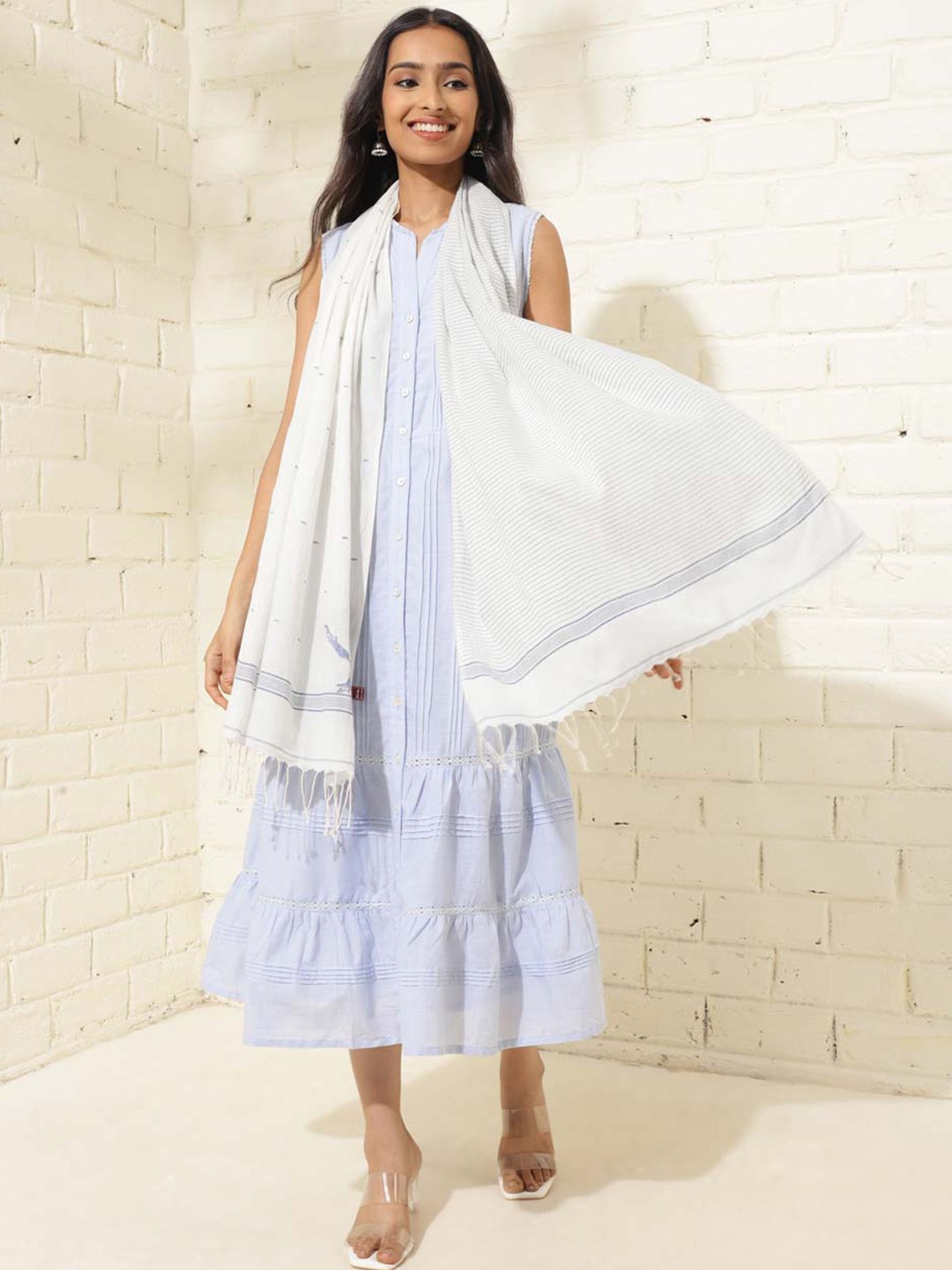 

Fabindia Woven Design Cotton Stole, Off white