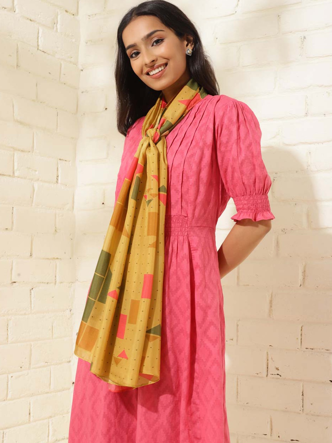 

Fabindia Geometric Printed Silk Stole, Mustard