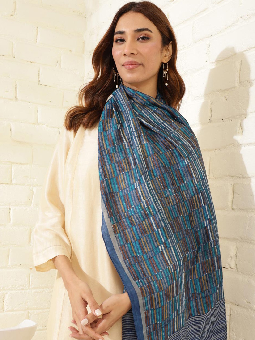 

Fabindia Geometric Printed Stole, Blue