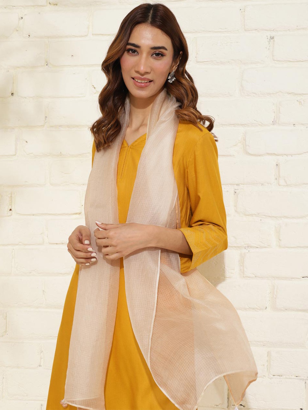 

Fabindia Women Silk Stole, Beige