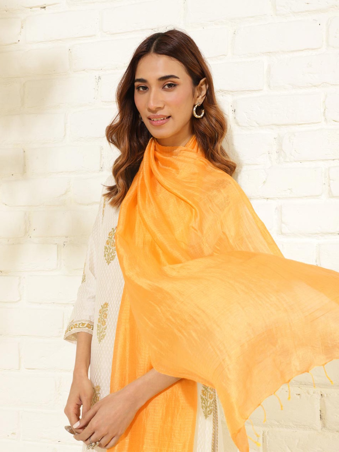 

Fabindia Woven Design Silk Stole, Yellow