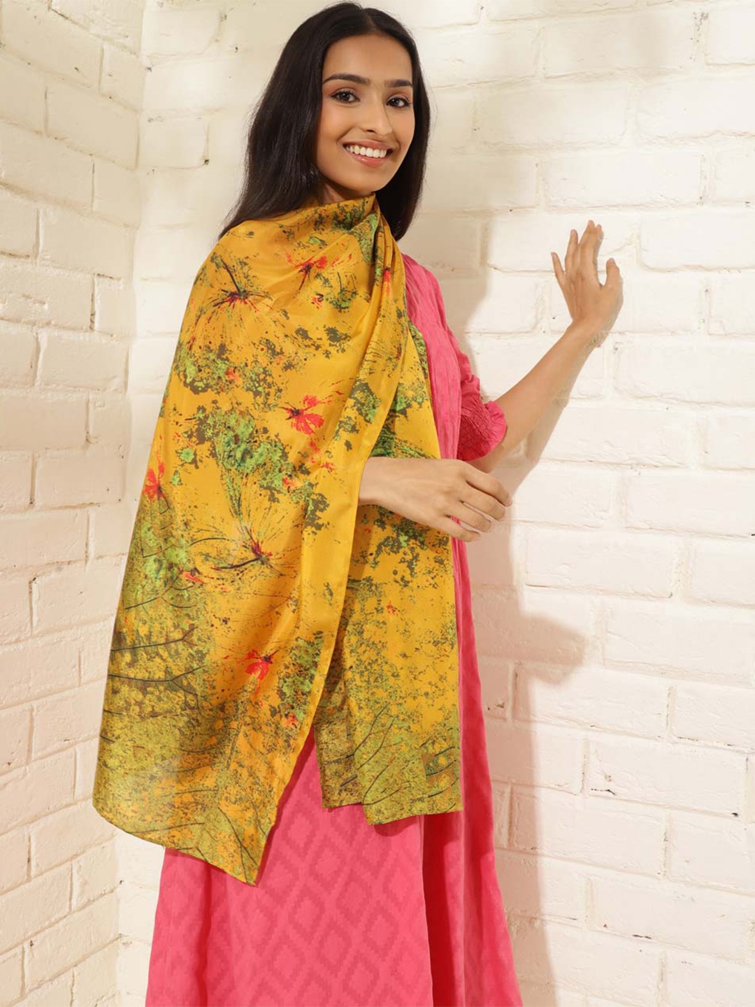 

Fabindia Tropical Printed Silk Stole, Mustard