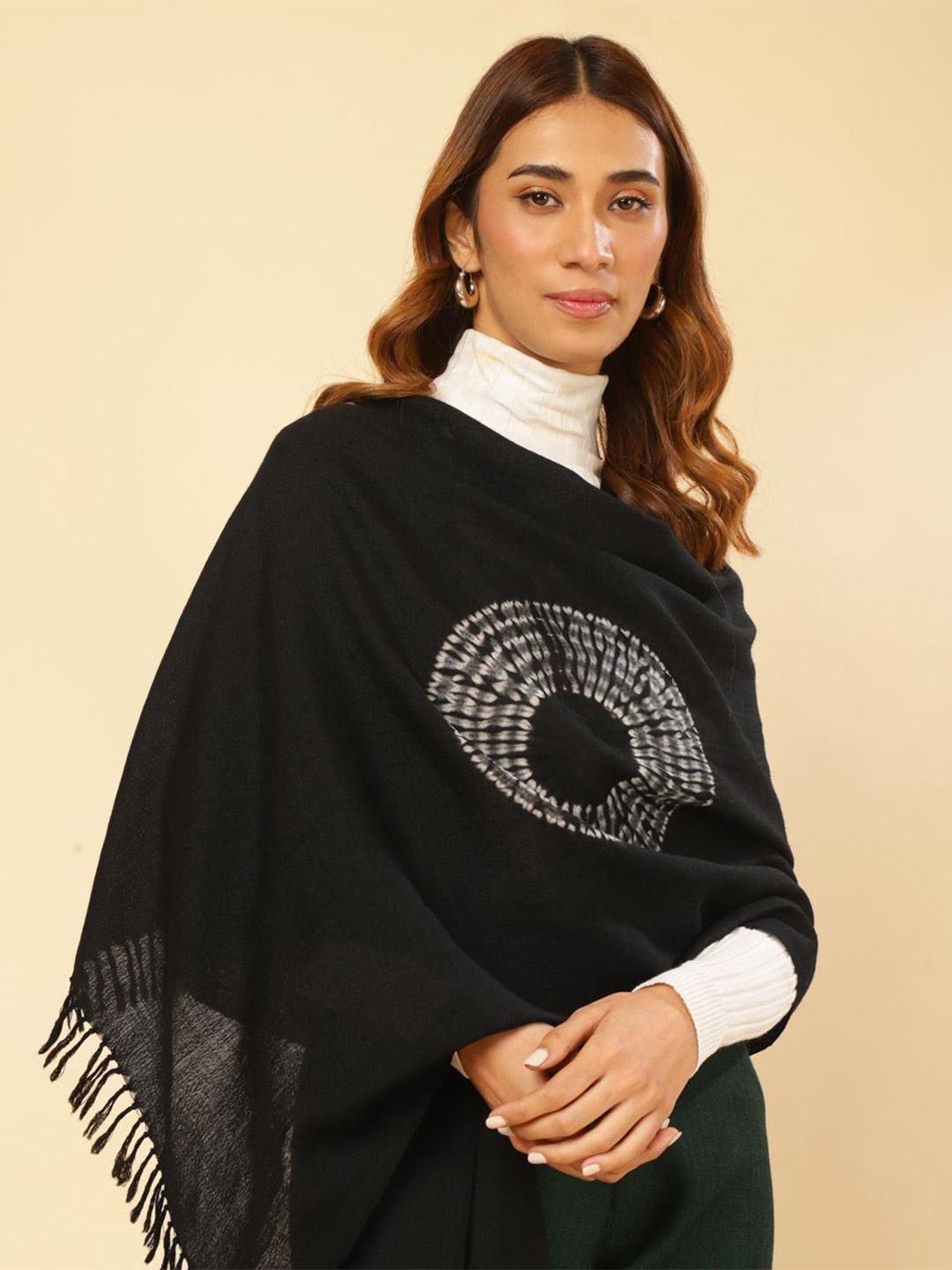 

Fabindia Tie & Dye Woolen Stole, Black